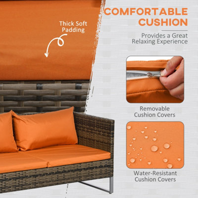 4 Pieces Rattan Sofa Loveseat Garden Table Set w/ Cushions Storage Table Orange - 6