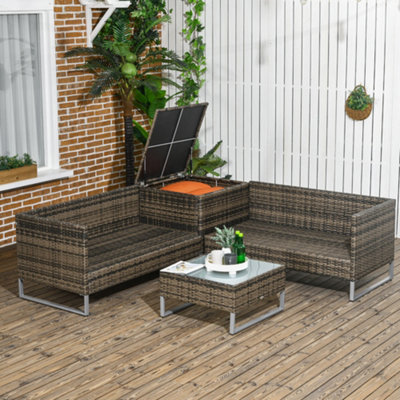 4 Pieces Rattan Sofa Loveseat Garden Table Set w/ Cushions Storage Table Orange - 8