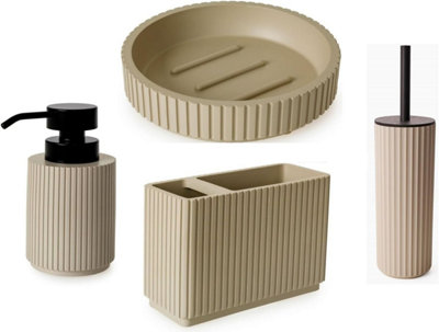 4 Pieces Textured Edge Bathroom Accessories Organiser Set - Almond