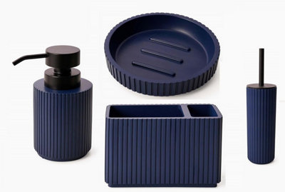 4 Pieces Textured Edge Bathroom Accessories Organiser Set - Blue