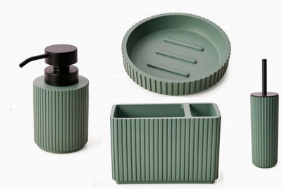 4 Pieces Textured Edge Bathroom Accessories Organiser Set - Green