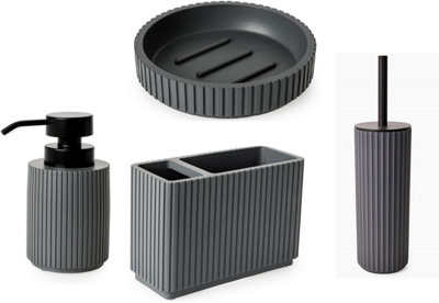 4 Pieces Textured Edge Bathroom Accessories Organiser Set - Grey