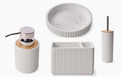 4 Pieces Textured Edge Bathroom Accessories Organiser Set - White