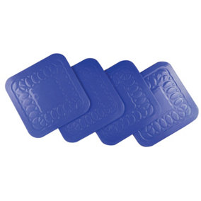 4 Pk Blue Silicone Rubber Anti Slip Table Coasters - 90 x 90mm - Dishwasher Safe