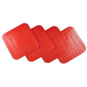 4 Pk Red Silicone Rubber Anti Slip Table Coasters - 90 x 90mm - Dishwasher Safe