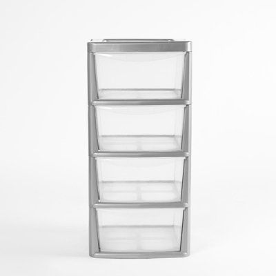 4 Plastic Drawer Large Storage Organiser Tower Unit