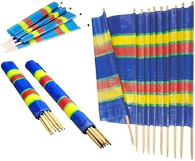4 Pole Windbreak Wooden Multicolor Blue Stripe Tall Windbreaker