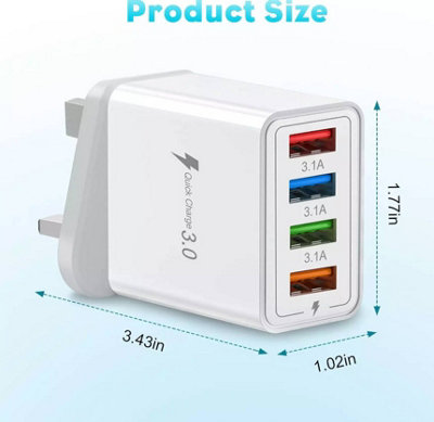 Tupneuf 33W USB Plug Fast Charge, 6-Port Multi Charger Plug UK Charging