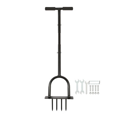 4-Prong Lawn Aerator - 24.5cm x 1M - Black - 1x Manual Heavy Duty Gardening Grass Spikes Aeration Hand Fork Tool