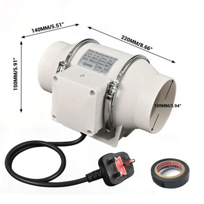 14” Inline Duct Fan 1750 CFM – Hydroponic Exhaust Ventilation Fan 120V – Metal/Steel Housing