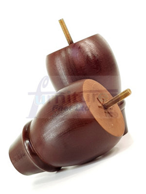 4 REPLACEMENT FURNITURE BUN FEET ANTIQUE MAHOGANY TURNED WOODEN LEGS 125mm HIGH M8 PKC342