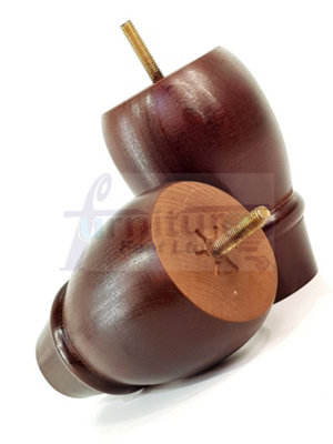 4 REPLACEMENT FURNITURE BUN FEET ANTIQUE MAHOGANY TURNED WOODEN LEGS 125mm HIGH M8 PKC342