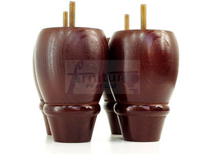 4 REPLACEMENT FURNITURE BUN FEET ANTIQUE MAHOGANY TURNED WOODEN LEGS 125mm HIGH M8 PKC342