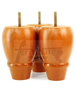4 REPLACEMENT FURNITURE BUN FEET GOLDEN OAK TURNED WOODEN LEGS 125mm HIGH M8 PKC342