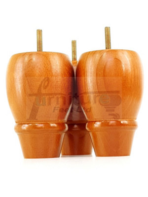 4 REPLACEMENT FURNITURE BUN FEET GOLDEN OAK TURNED WOODEN LEGS 125mm HIGH M8 PKC342