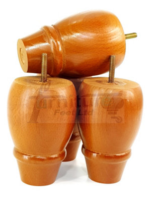 4 REPLACEMENT FURNITURE BUN FEET GOLDEN OAK TURNED WOODEN LEGS 125mm HIGH M8 PKC342