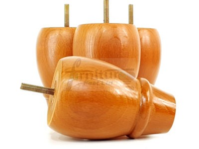 4 REPLACEMENT FURNITURE BUN FEET GOLDEN OAK TURNED WOODEN LEGS 125mm HIGH M8 PKC342
