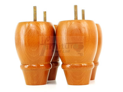 4 REPLACEMENT FURNITURE BUN FEET GOLDEN OAK TURNED WOODEN LEGS 125mm HIGH M8 PKC342