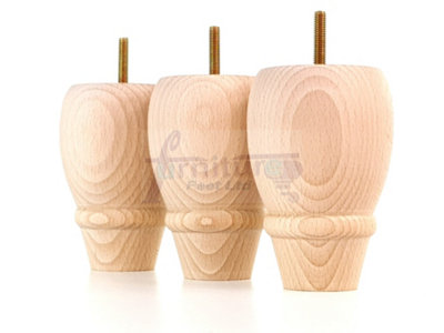 4 REPLACEMENT FURNITURE BUN FEET RAW UNFINISHED TURNED WOODEN LEGS 125mm HIGH M8 PKC342