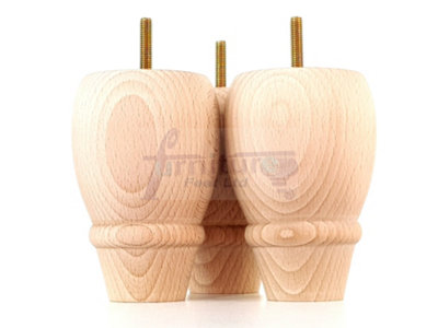 4 REPLACEMENT FURNITURE BUN FEET RAW UNFINISHED TURNED WOODEN LEGS 125mm HIGH M8 PKC342