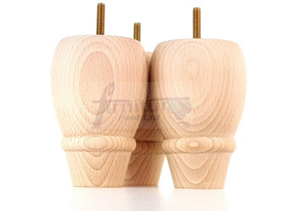 4 REPLACEMENT FURNITURE BUN FEET RAW UNFINISHED TURNED WOODEN LEGS 125mm HIGH M8 PKC342