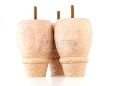 4 REPLACEMENT FURNITURE BUN FEET RAW UNFINISHED TURNED WOODEN LEGS 125mm HIGH M8 PKC342