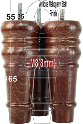 4 REPLACEMENT FURNITURE FEET ANTIQUE MAHOGANY STAIN TURNED WOODEN LEGS ...