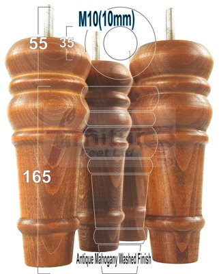 4 REPLACEMENT FURNITURE FEET ANTIQUE MAHOGANY WASH TURNED WOODEN LEGS ...