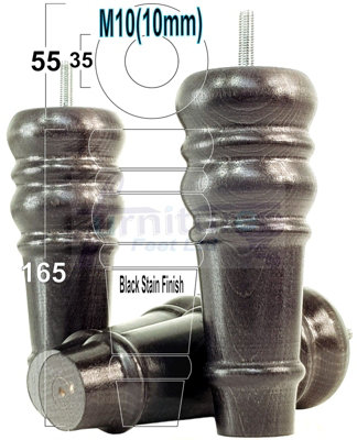 4 REPLACEMENT FURNITURE FEET CHARCOAL TURNED WOODEN LEGS 165mm HIGH