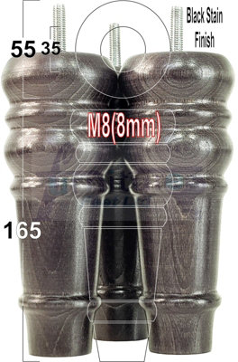 4 REPLACEMENT FURNITURE FEET CHARCOAL TURNED WOODEN LEGS 165mm HIGH