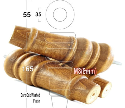 4 REPLACEMENT FURNITURE FEET DARK OAK WASH TURNED WOODEN LEGS 165mm HIGH SETTEE CHAIRS SOFAS FOOTSTOOLS M8 (8mm) TSP2071