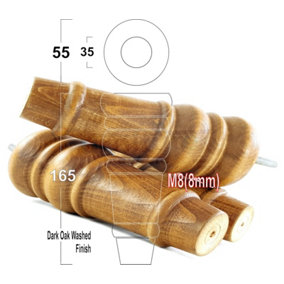 4 REPLACEMENT FURNITURE FEET DARK OAK WASH TURNED WOODEN LEGS 165mm HIGH SETTEE CHAIRS SOFAS FOOTSTOOLS M8 (8mm) TSP2071