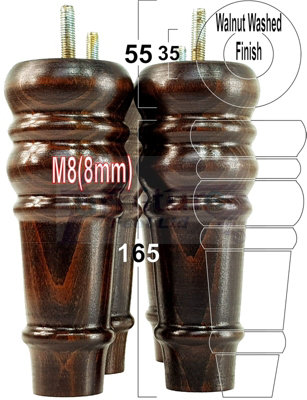 4 REPLACEMENT FURNITURE FEET DARK WALNUT WASH TURNED WOODEN LEGS 165mm HIGH SETTEE CHAIRS SOFAS FOOTSTOOLS M8 (8mm) TSP2071 Price Comparisons | Compare The Build