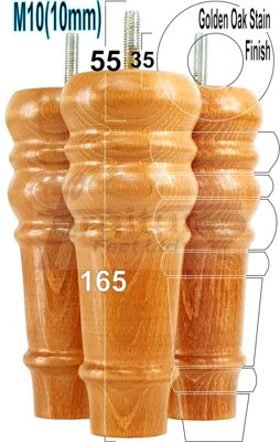 4 REPLACEMENT FURNITURE FEET GOLDEN OAK STAIN TURNED WOODEN LEGS 165mm ...
