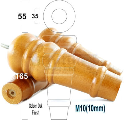 4 REPLACEMENT FURNITURE FEET GOLDEN OAK TURNED WOODEN LEGS 165mm HIGH