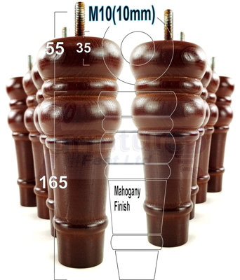 4 REPLACEMENT FURNITURE FEET MAHOGANY TURNED WOODEN LEGS 165mm HIGH