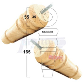 4 REPLACEMENT FURNITURE FEET NATURAL TURNED WOODEN LEGS 165mm HIGH SETTEE CHAIRS SOFAS FOOTSTOOLS M8 (8mm) TSP2071