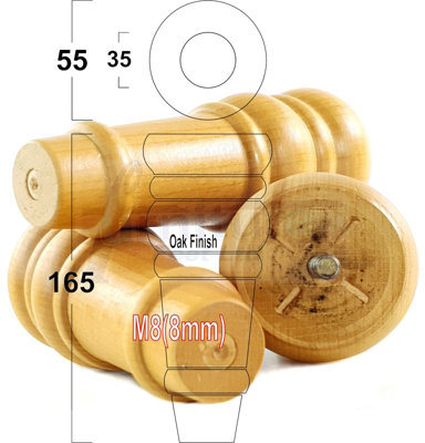 4 REPLACEMENT FURNITURE FEET OAK TURNED WOODEN LEGS 165mm HIGH SETTEE CHAIRS SOFAS FOOTSTOOLS M8 (8mm) TSP2071