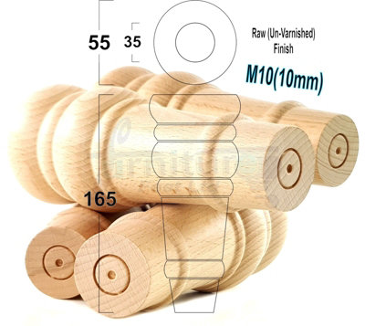 4 REPLACEMENT FURNITURE FEET RAW TURNED WOODEN LEGS 165mm HIGH SETTEE CHAIRS SOFAS FOOTSTOOLS M10 (10mm) TSP2071