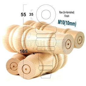 4 REPLACEMENT FURNITURE FEET RAW TURNED WOODEN LEGS 165mm HIGH SETTEE CHAIRS SOFAS FOOTSTOOLS M10 (10mm) TSP2071