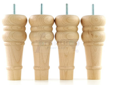 4 REPLACEMENT FURNITURE FEET RAW TURNED WOODEN LEGS 165mm HIGH SETTEE CHAIRS SOFAS FOOTSTOOLS M10 (10mm) TSP2071