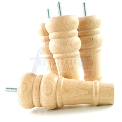 4 REPLACEMENT FURNITURE FEET RAW TURNED WOODEN LEGS 165mm HIGH SETTEE CHAIRS SOFAS FOOTSTOOLS M8 (8mm) TSP2071