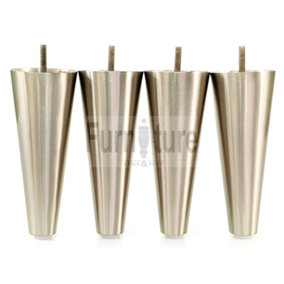 4 Replacment Brushed Chrome Metal Legs 180mm High Round Tapered Feet M8 Couch Chairs Sofa Footstool Bed