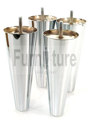 4 Replacment Metal Legs 180mm High Round Tapered Chrome Feet M8 Couch Chairs Sofa Footstool Bed