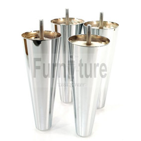 4 Replacment Metal Legs 180mm High Round Tapered Chrome Feet M8 Couch Chairs Sofa Footstool Bed