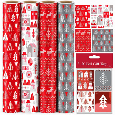 4 Rolls Christmas Wrapping Paper 4M Contemporary Gift Wrap & 16 ...