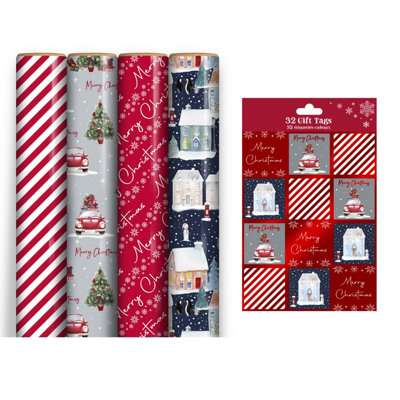 4 Rolls Christmas Wrapping Paper 7M Contemporary Gift Wrap & 32 ...