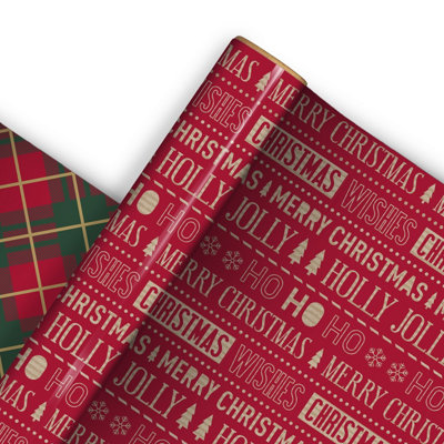 4 Rolls Christmas Wrapping Paper 7M Tartan Kraft Gift Wrap & 32 ...