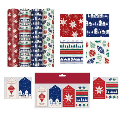 4 Rolls Scandi Christmas Wrapping Paper 4M Nordic Gift Wrap & 16 ...
