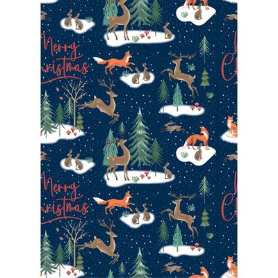 Fox Design Christmas Gift Wrapping Paper Sheet (70cm X 50cm) - Woodland Theme, Recyclable 1 thumbnail image